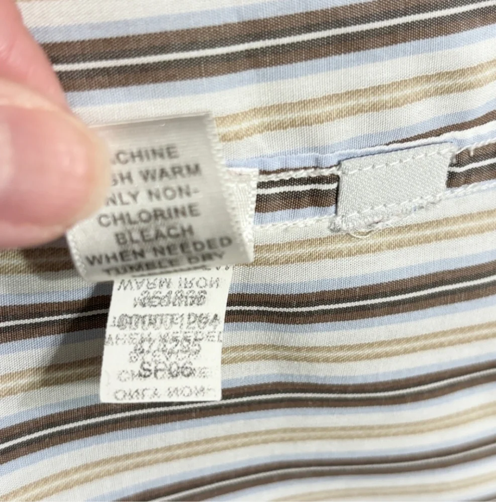 BANANA REPUBLIC Tan & Blue Striped Oxford Cotton Button Front Dress Shirt
